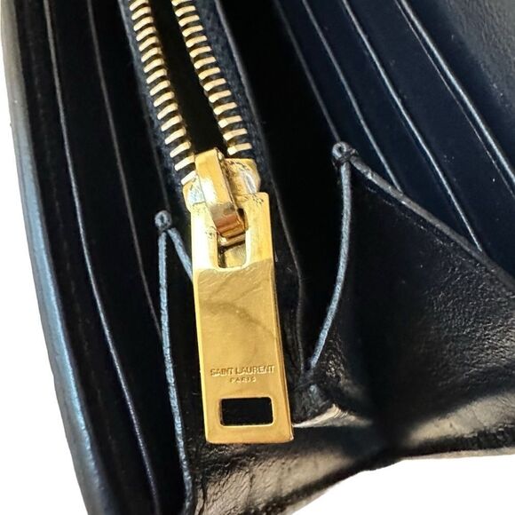 YSL dark navy crocodile embroidered leather long wallet - Picture 10 of 16